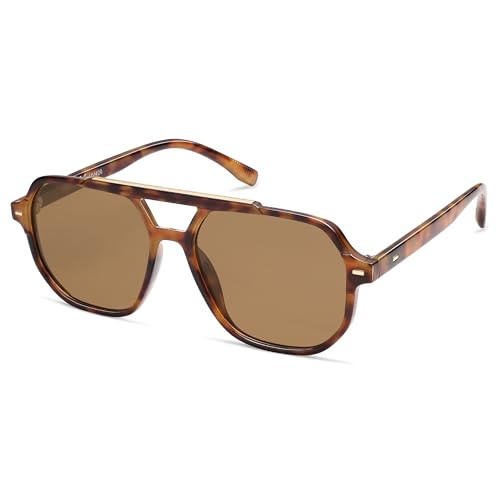 SOJOS Retro Trendy Aviator Polarized Sunglasses Men Women Vintage 70s Square Stylish Frame Sun Glasses SJ2283 Tortoise Light Brown Lens | Amazon (US)