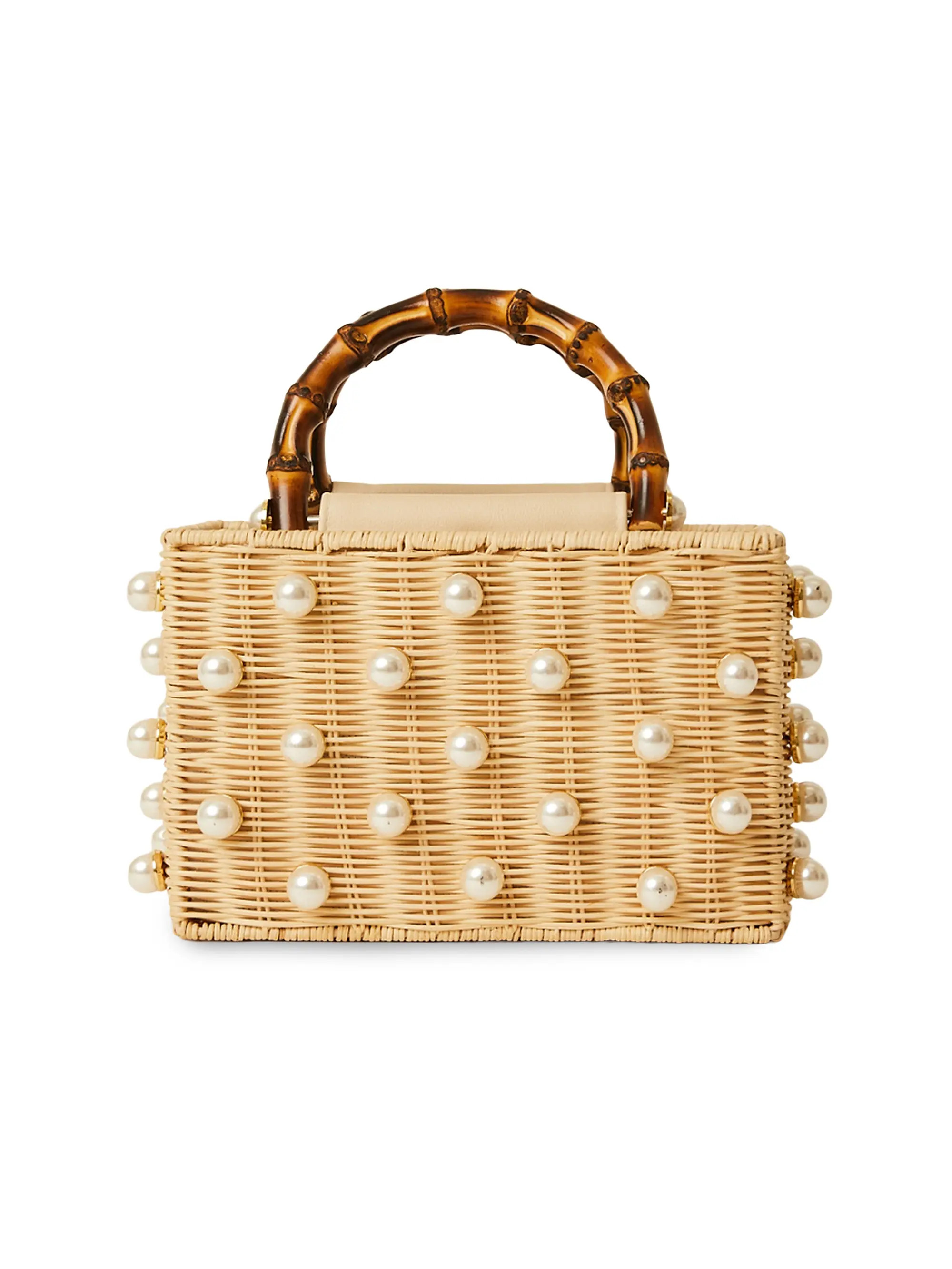 Chloe Pearl Embellished Rattan Top-Handle Bag | Saks Fifth Avenue