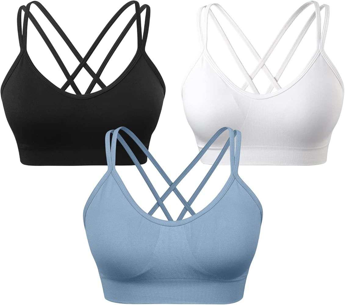 VEQKING Women's Cross Back Sports Bra Padded Strappy Medium Support Yoga Bra for Workout Fitness ... | Amazon (US)