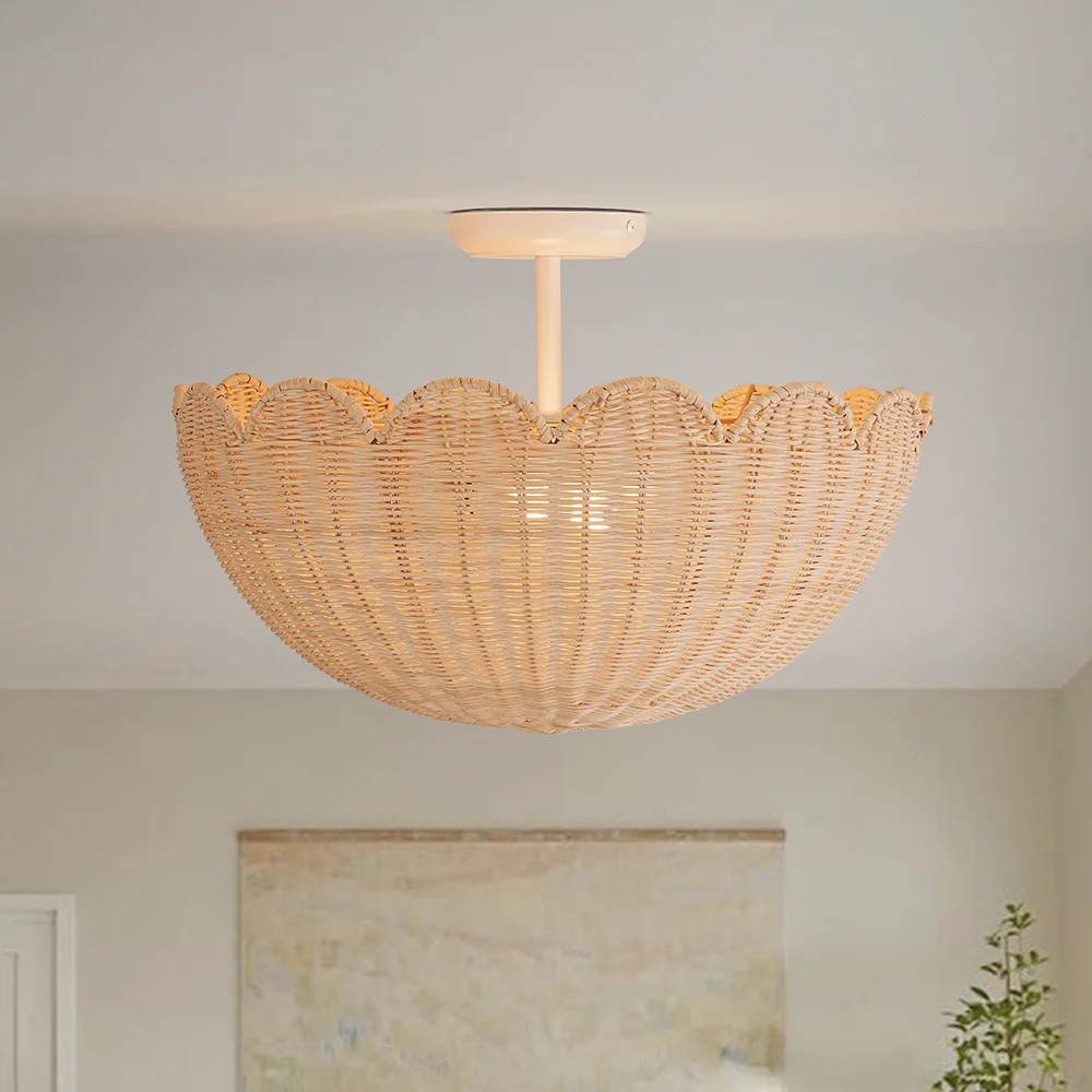2-Light Rattan Shell-Shape Semi-Flush Mount | Wayfair North America