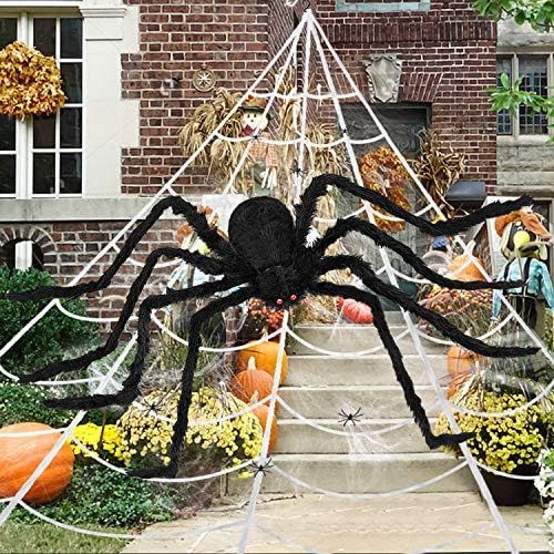 Halloween Decorations Outdoor, 200" Spider Web, 60" Giant Spider, with Extra Stretch Cobwebs and ... | Amazon (US)