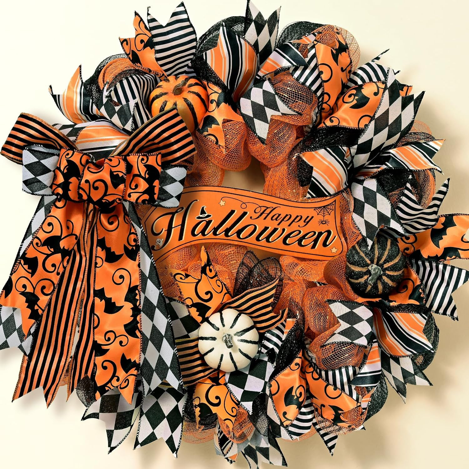 Halloween Wreaths for Front Door, Halloween Wreath with Ribbon Bow | Amazon (US)