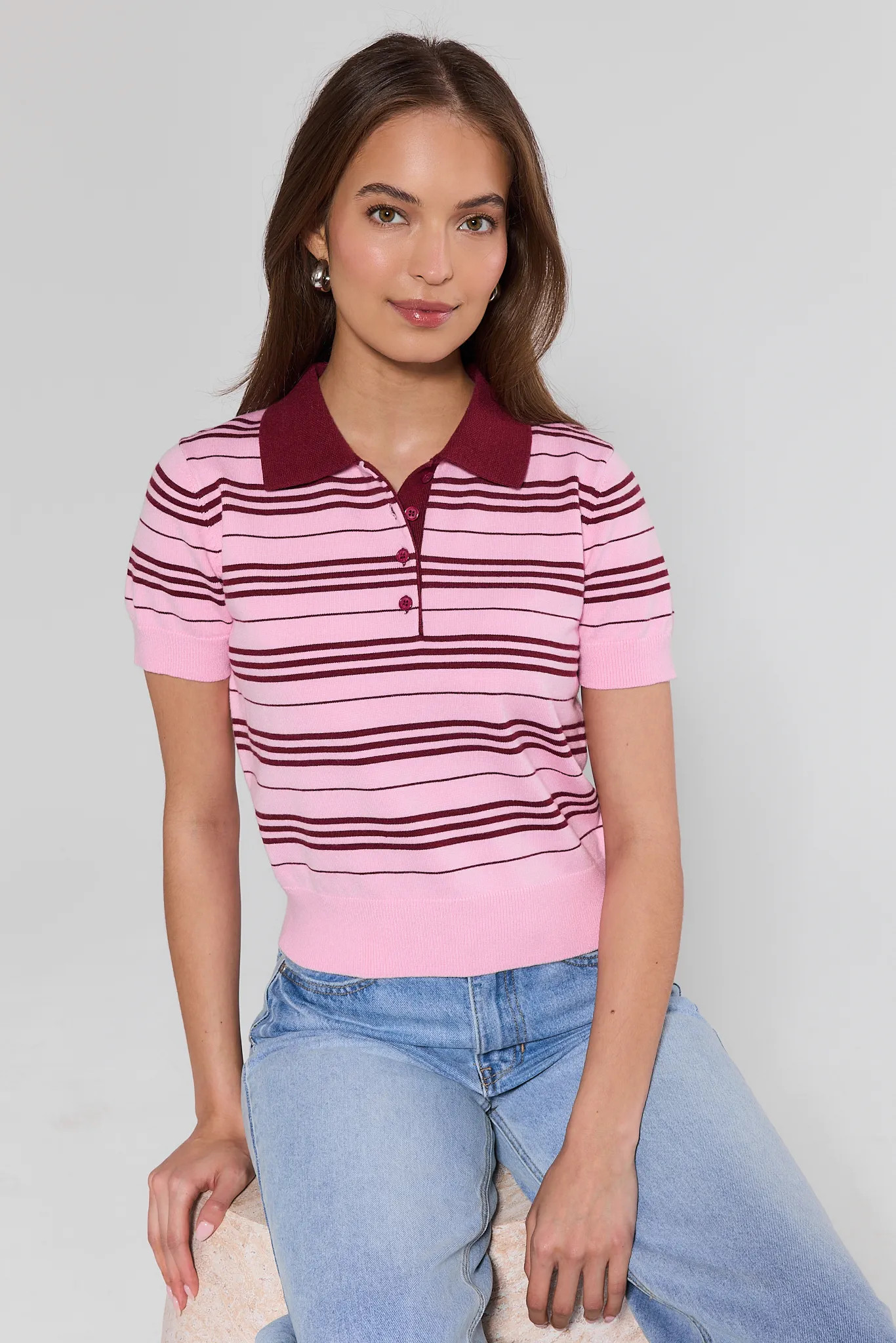 Preston Pink Striped Polo Top | Avara