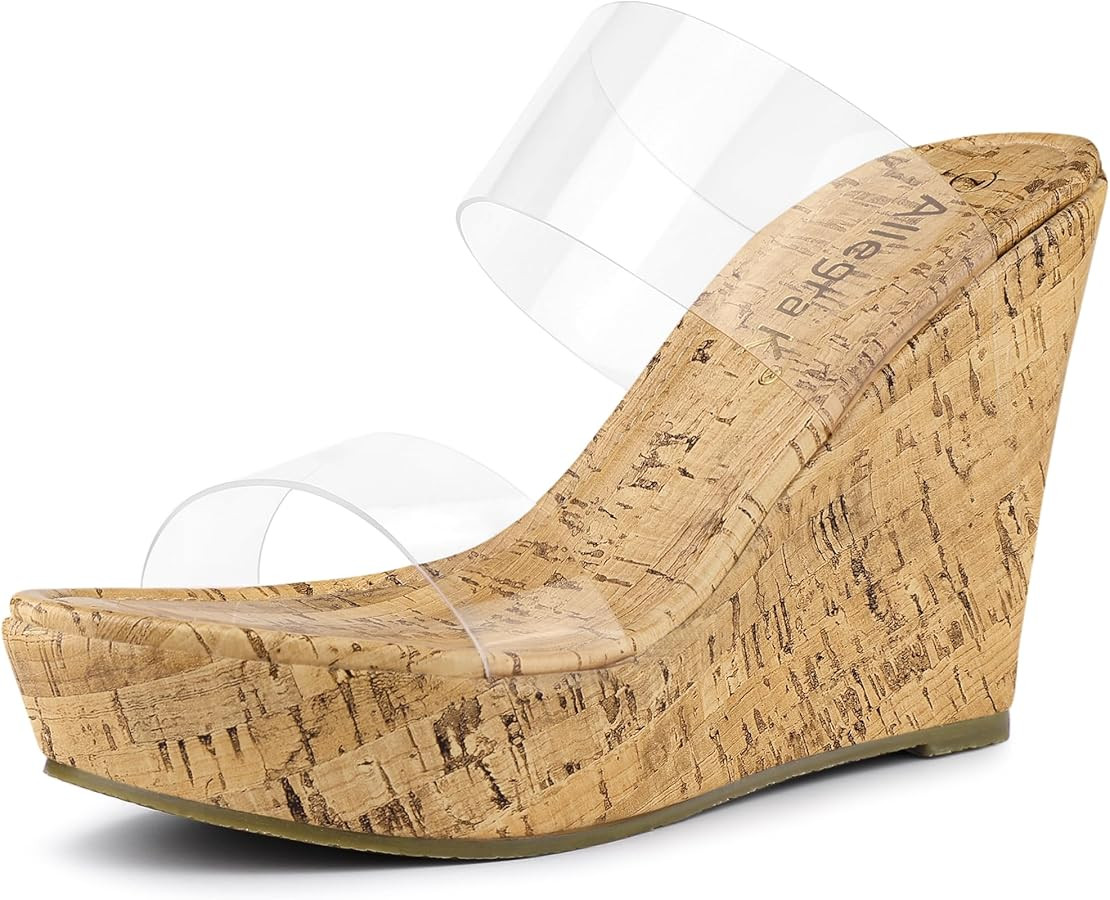 Allegra K Women's Clear Platform Transparent Straps Wedge Heels Sandals | Amazon (US)