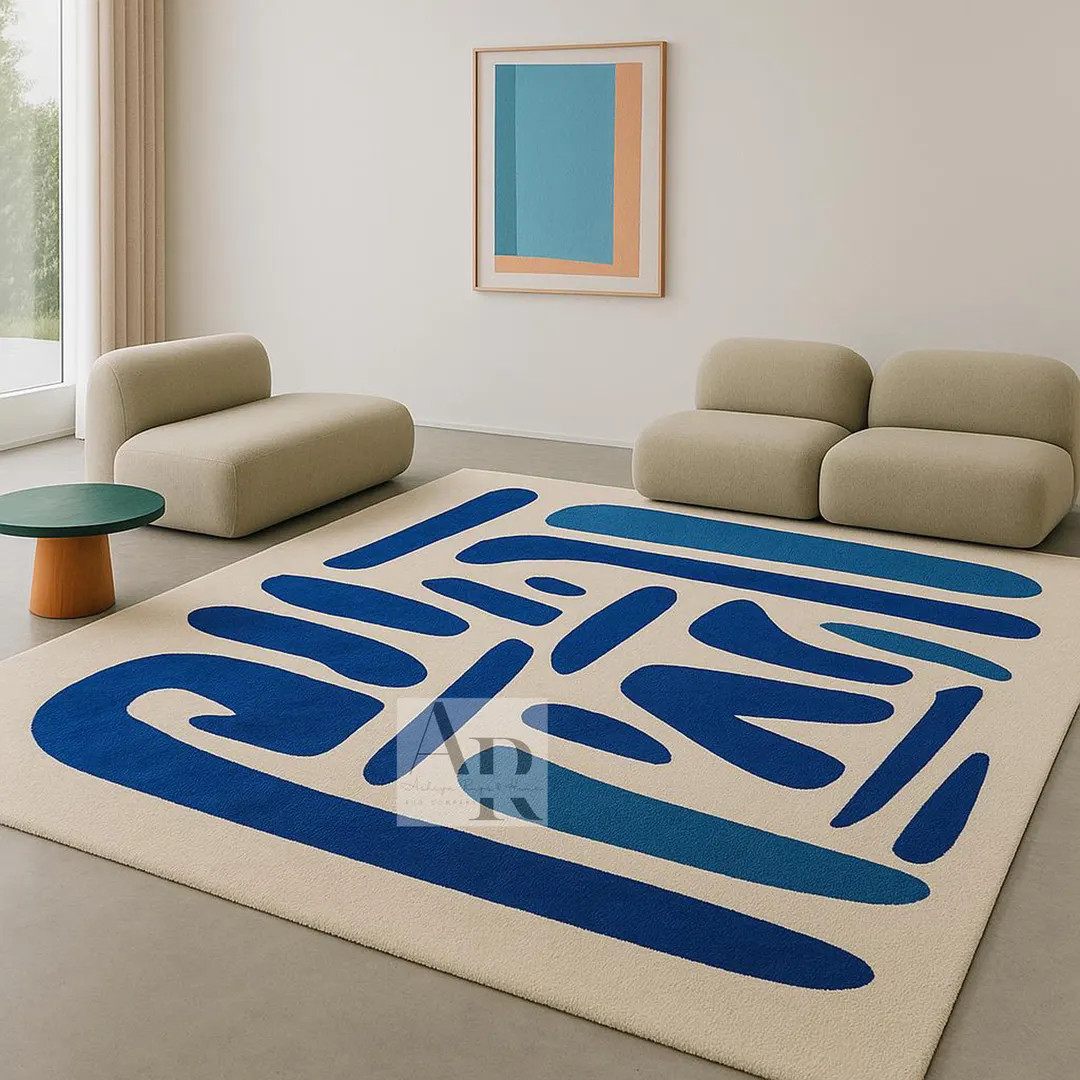 Hand Tufted Rug Ivory/indigo, NZ Wool Area Rugs for Livingroom Bedroom Kitchen Nursery Entryway O... | Etsy (US)