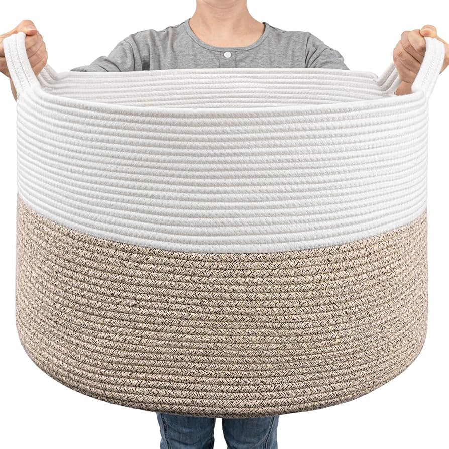 Goodpick Large Cotton Rope Basket, 83L Big Woven Storage Basket, Blanket Organizers and Storage, ... | Amazon (US)