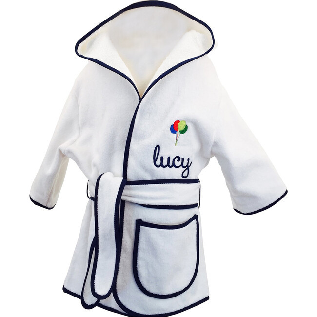 Monogrammable Hooded Terry Robe, Navy | Maisonette