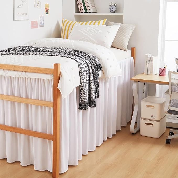 MEILA Dorm Bed Skirt, Twin XL with 32 Inch Drop, White | Microfiber Solid Dust Ruffle with Platfo... | Amazon (US)