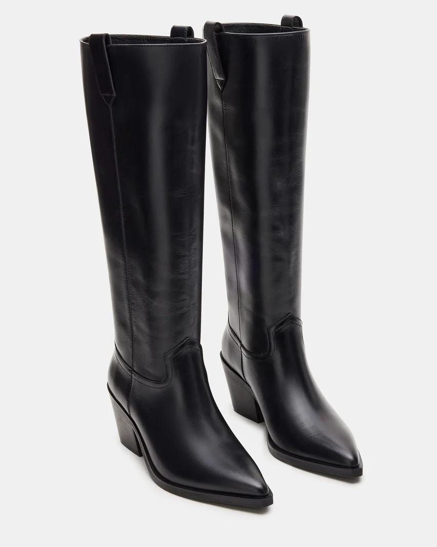 STALLION Black Leather Knee-High Western Boot | Women's Boots | Steve Madden (US)