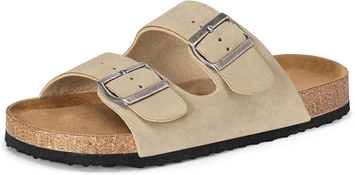 mysoft Womens Flat Sandals Cork Footbed Slides 2 Straps Adjustable Buckle Slip On Summer with +Co... | Amazon (US)