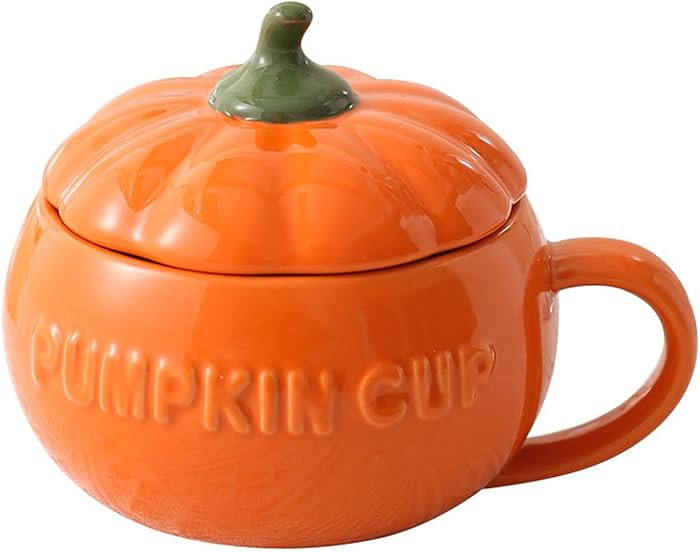 Pumpkin Mug Ceramic Coffee Mug with Lid 10oz Fall Themed Orange Cup Cute Beverage Mugs for Hallow... | Amazon (US)