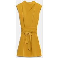 Zara - Short Tie Dress With Shoulder Pads - Mustard - Xs - Woman | Zara US