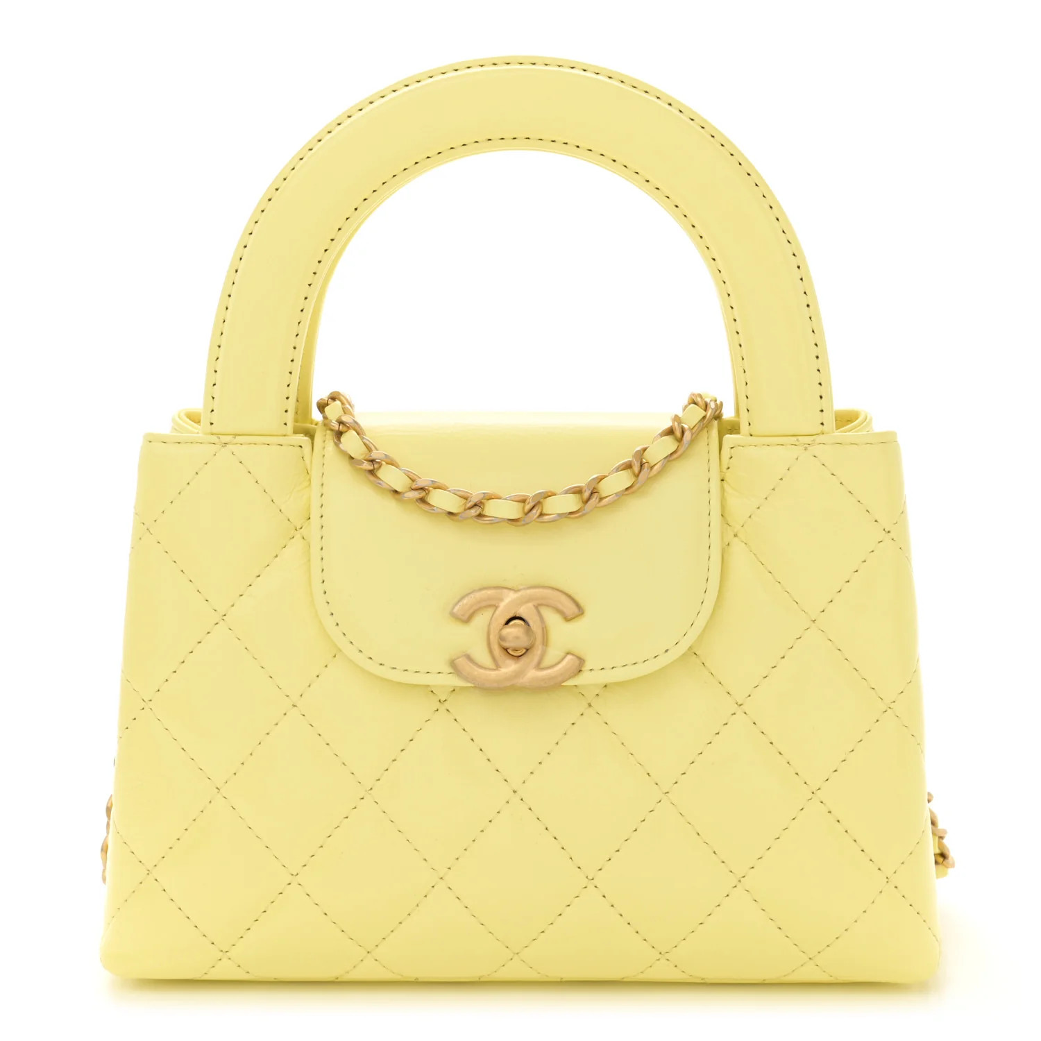 Shiny Aged Calfskin Quilted Nano Kelly Shopper Light Yellow | FASHIONPHILE (US)