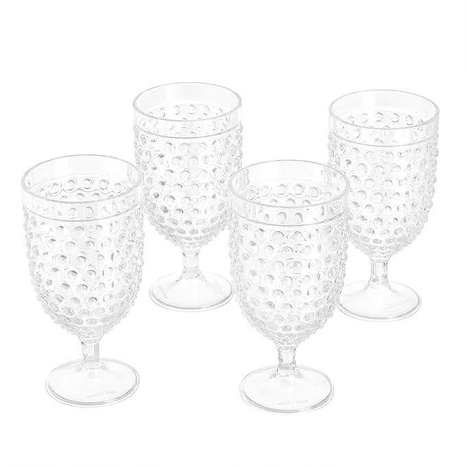 Amazon Basics Tritan Hobnail Texture Footed Iced Tea Glasses - 17-Ounce,Plastic, Set of 4 | Amazon (US)