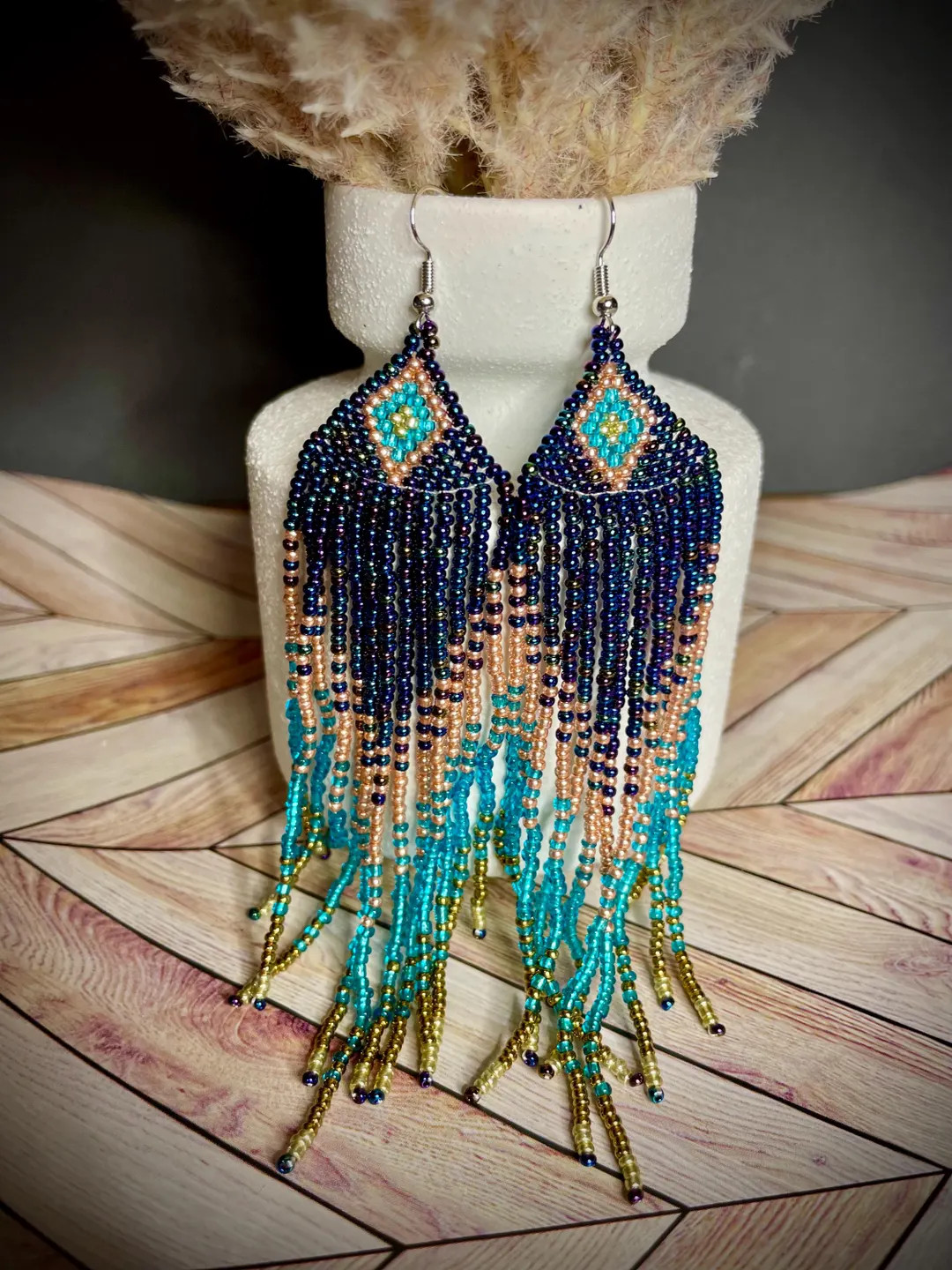 Dark-toned Boho Long Beaded Earrings - Etsy | Etsy (US)