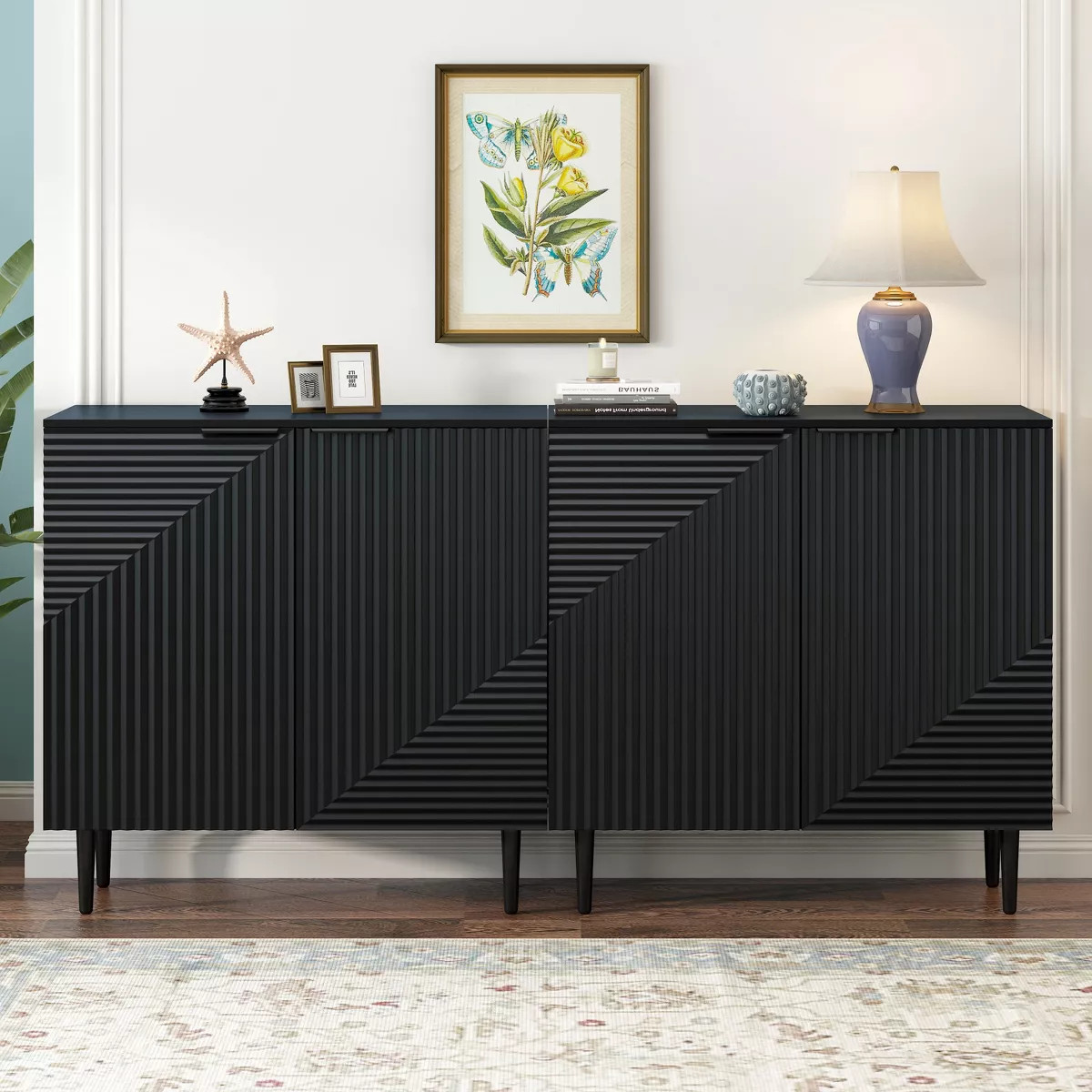 70"W Set of 2 Modern Minimalist Sideboard TV Stand TV Console Buffet Cabinet with Geometric Door ... | Target