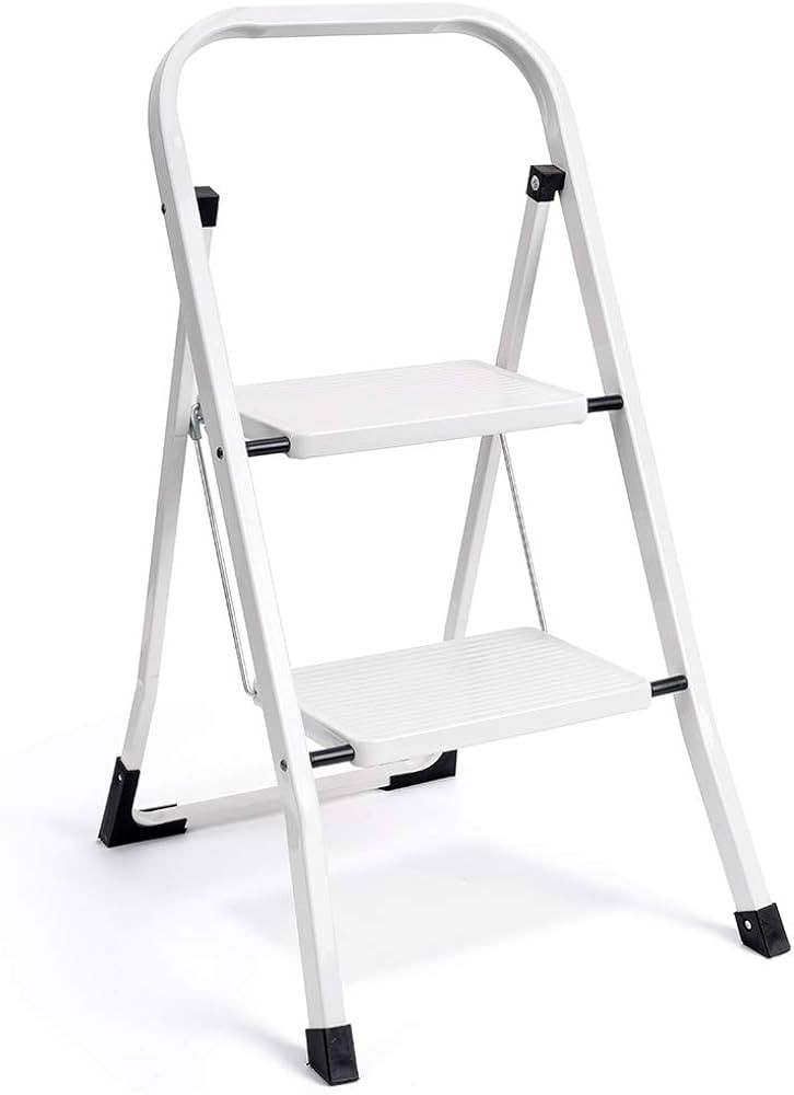 Delxo White 2 Step Ladder Folding Step Stool for Adults with Handgrip Anti-Slip Wide Pedal,Heavy-... | Amazon (US)