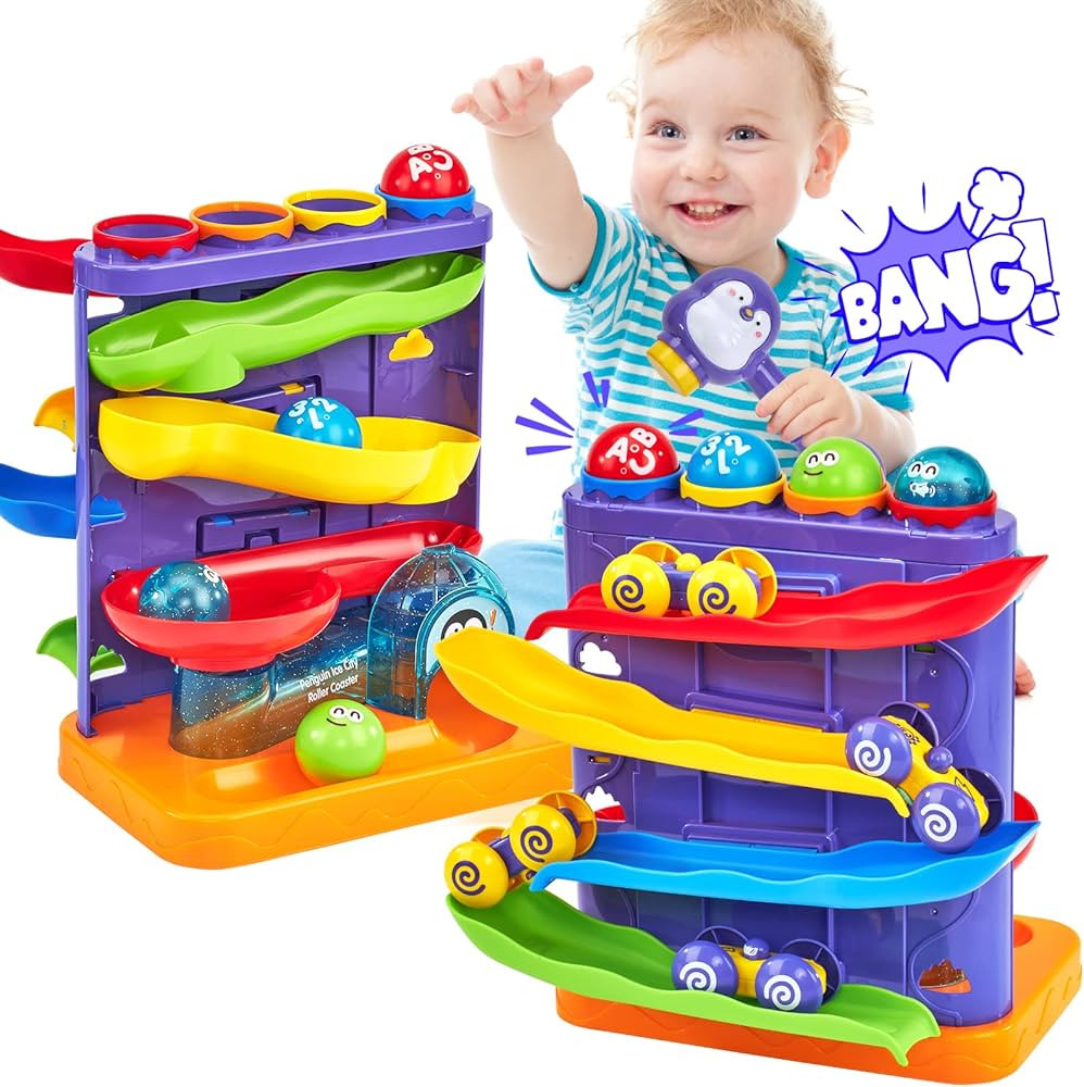 Toddler Toys for 1 Year Old Boy Birthday Gift 2 in 1 Pound Ball Toy & Car Ramp Race Track Learnin... | Amazon (US)
