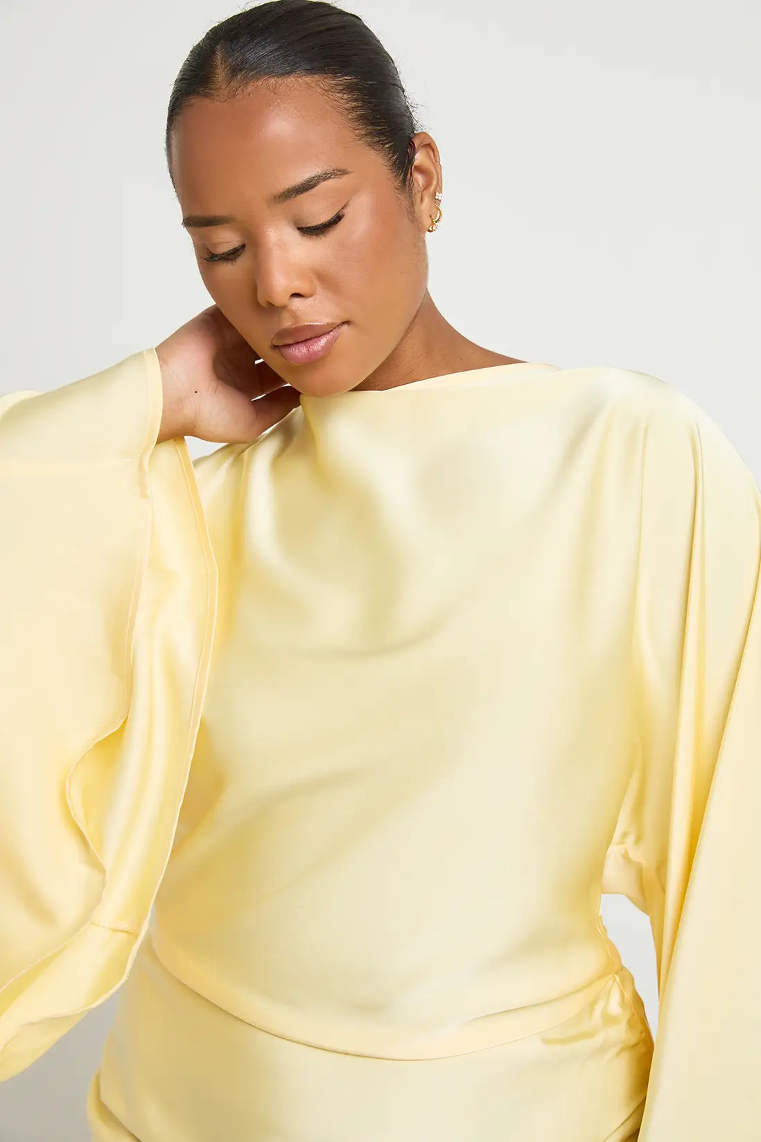 Lemon Plus Satin Ruched Shoulder Detail Sleeveless Maxi Dress | Boohoo USA | boohoo (US & Canada)