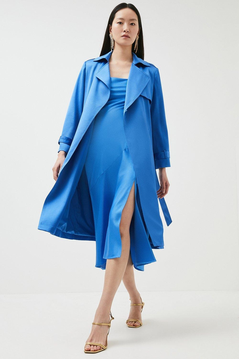 Hammered Satin Woven Trench Coat | Karen Millen UK & IE