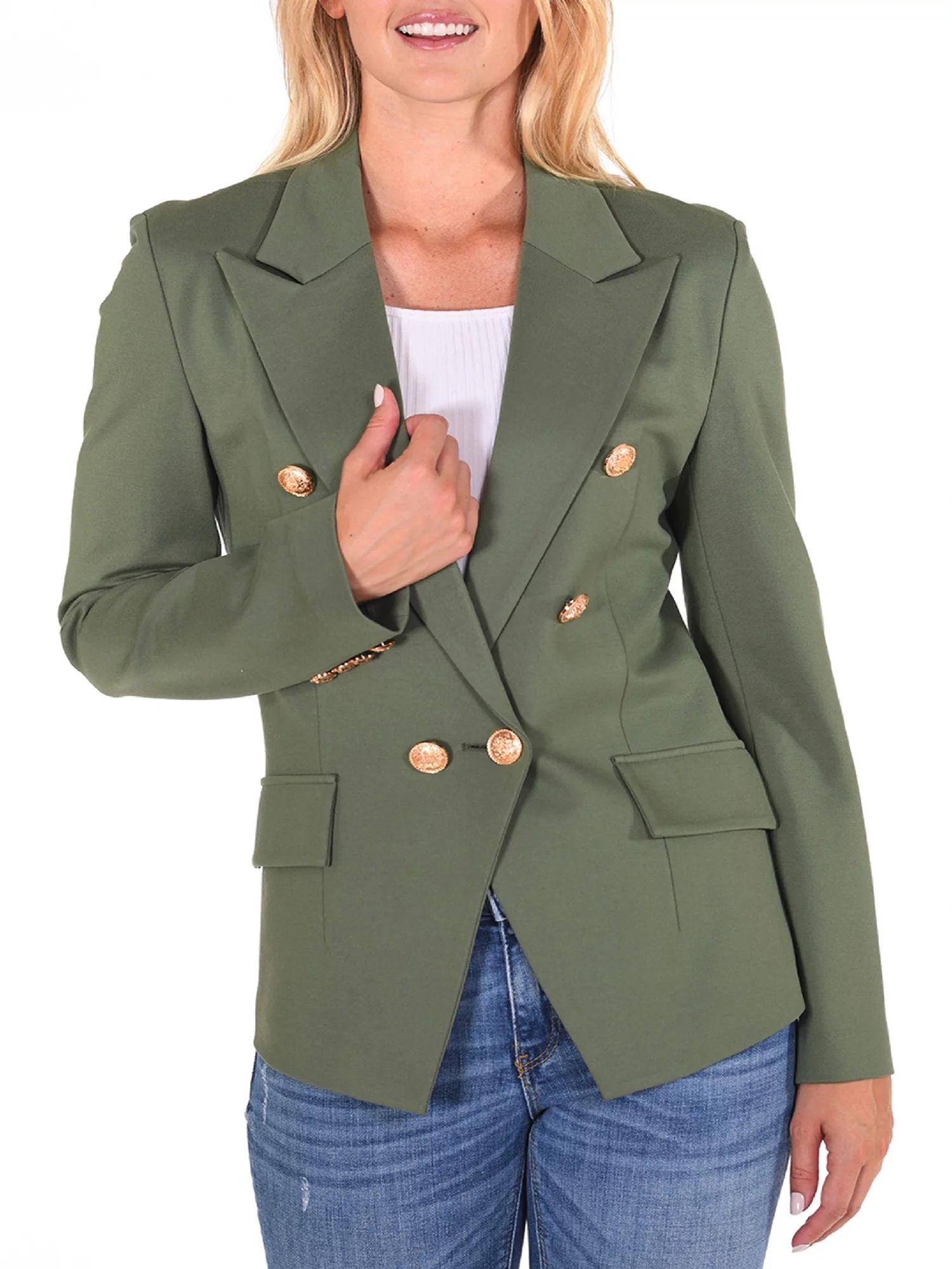 Attitude Unknown Womens Metallic Button Blazer Jacket - Walmart.com | Walmart (US)