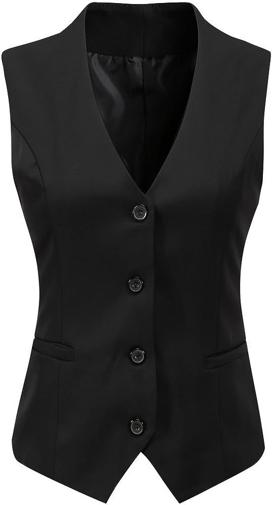Foucome Women's Formal Regular Fitted Business Dress Suits Button Down Vest Waistcoat | Amazon (US)