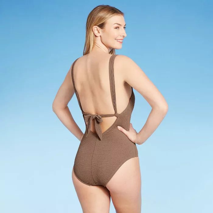 Women's Crinkle Textured Medium Coverage One Piece Swimsuit - Kona Sol™ Copper | Target