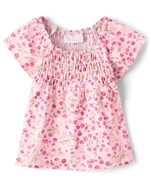 Toddler Girls Floral Smocked Flutter Top - pink | The Children's Place