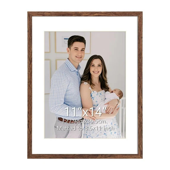 8.5x11 Picture Frame with Mat, 11x14 Certificate Frame without Mat for Wall Mount or Tabletop, Br... | Walmart (US)
