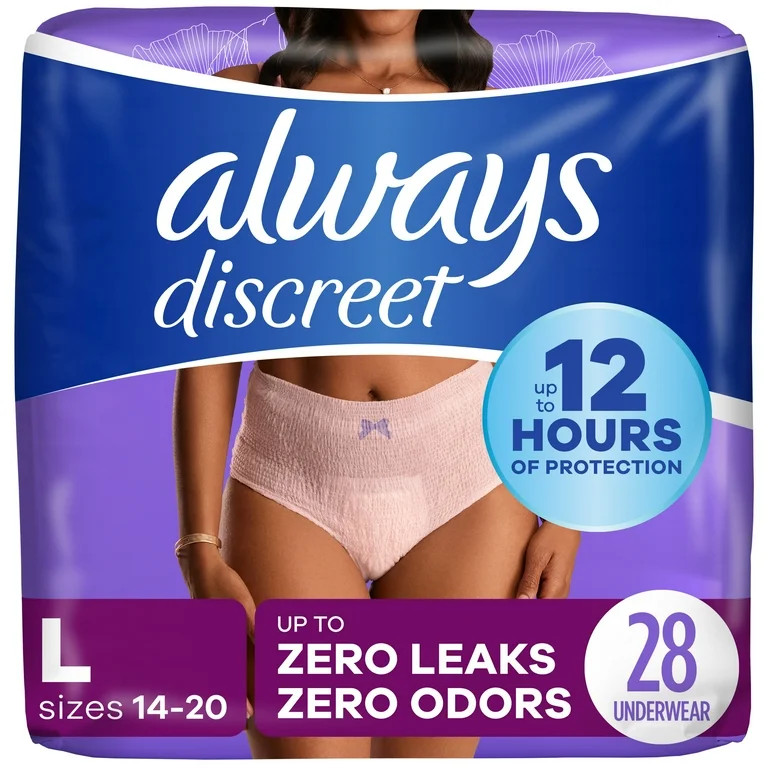 Always Discreet Adult Incontinence Underwear for Women, L, 28 CT | Walmart (US)