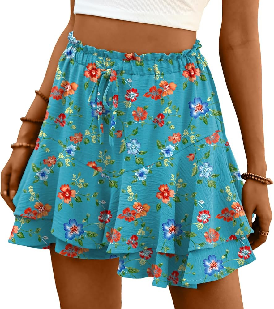 Lepunuo Flowy Shorts for Women Boho Ruffle Tiered Butterfly Skorts High Waist Mini Skirts Casual ... | Amazon (US)