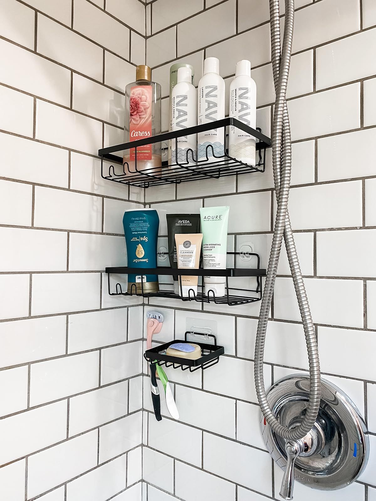 Moforoco Shower Caddy Shelf Organizer Rack, Self Adhesive Black Bathroom Shelves Basket, Home Farmho | Amazon (US)