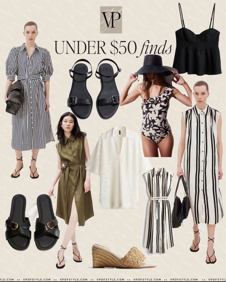 Under $50 hm finds! Summer dresses. Shirt dress. Linen dress. Flat sandals. Flat sandal slides. Black sandals. Wedge sandals. Swimsuits one piece. Swim coverups 

#LTKstyletip #LTKover40 #LTKfindsunder50