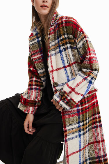 Long tartan wool coat | Desigual USA,CA