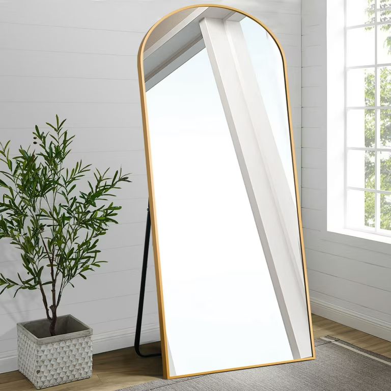 NeuType 71"x31" Aluminum Alloy Full-length Mirror Arch Decorative Mirror with Bracket Gold | Walmart (US)