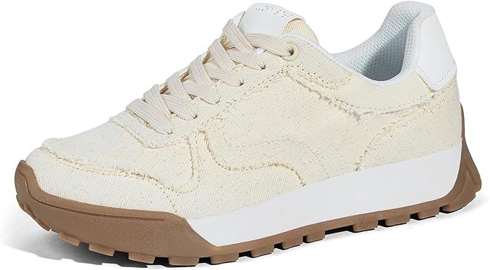LUCKY STEP Women's Platform Canvas Sneaker Casual Lace-up Stylish Tennis Running Retro Classic Tr... | Amazon (US)