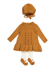 Newborn Girls Ruffle Flounce Sweater Dress With Bonnet And Tights | Marshalls