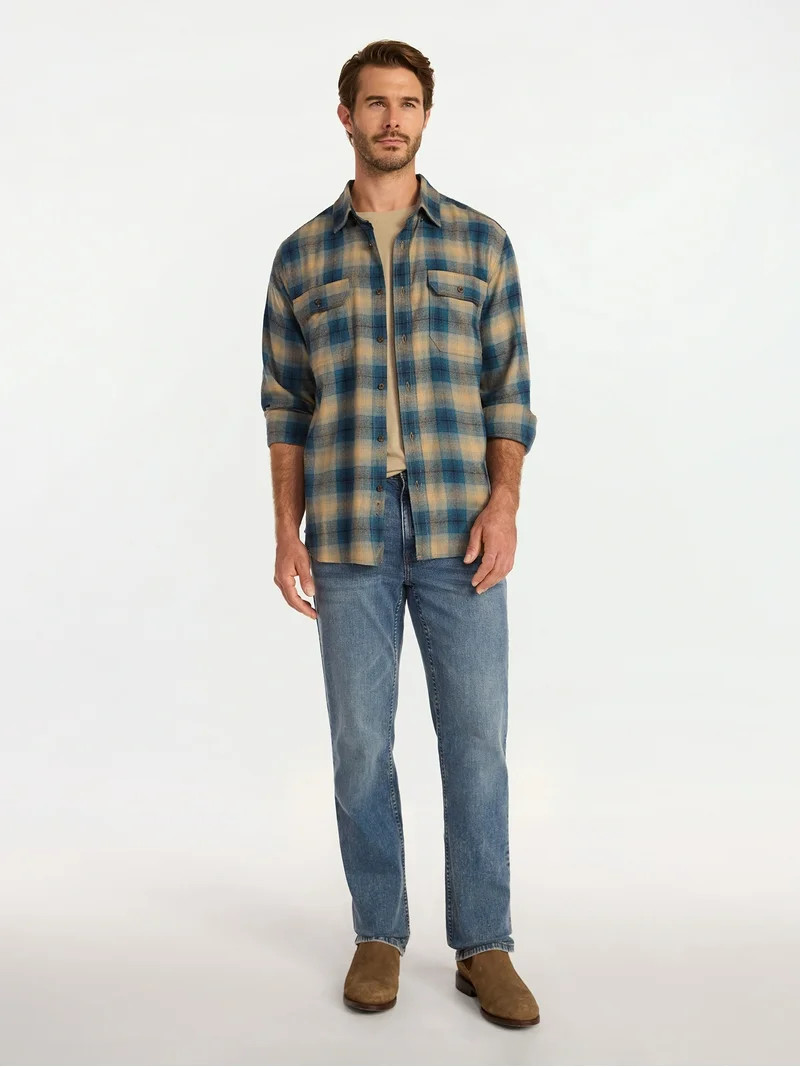 George Men's and Big Men's Double Pocket Flannel Shirt, Sizes XS-3XLT | Walmart (US)