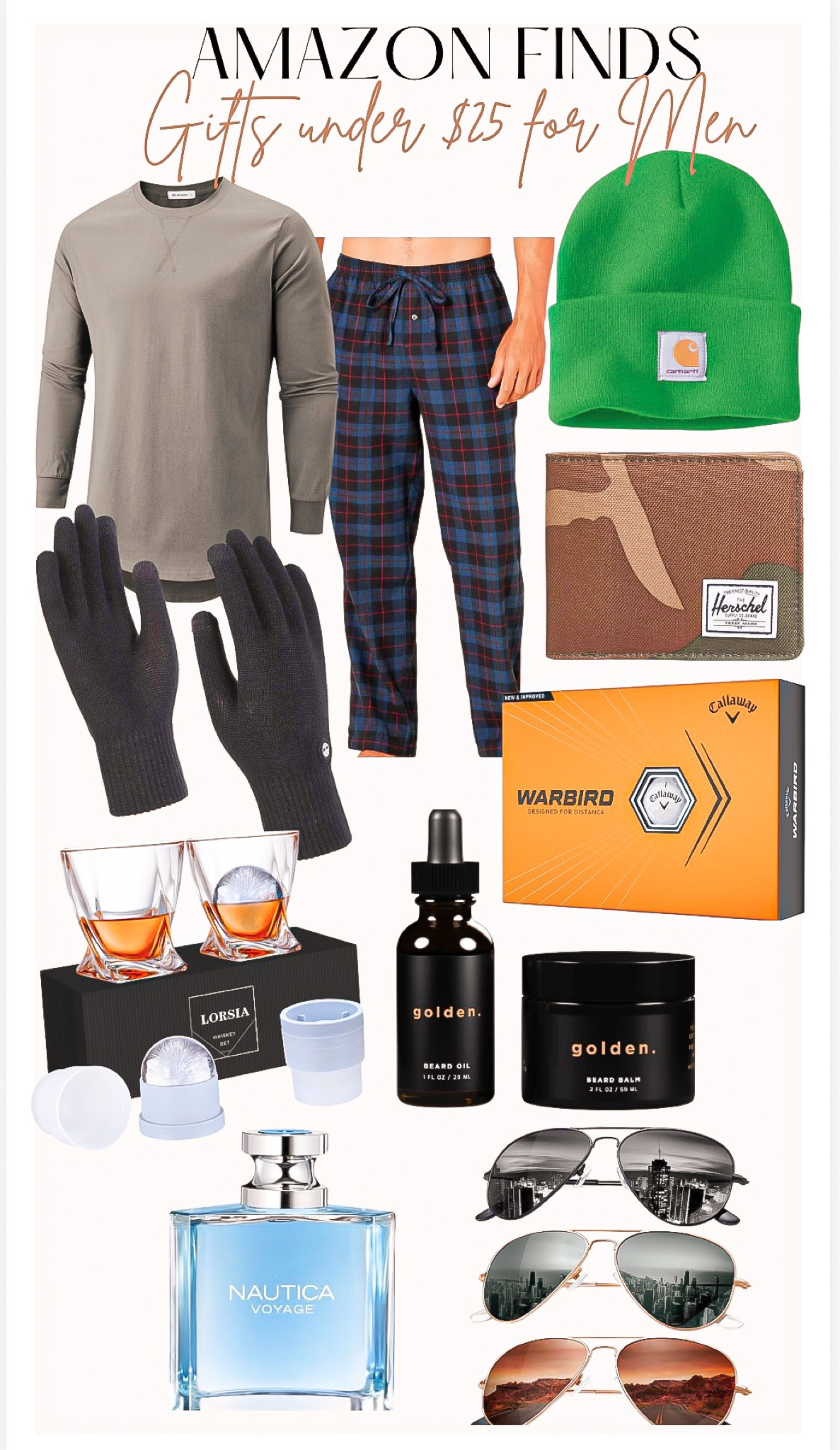 Men’s gifts under $25

Amazon gift guide, men’s gifts, gifts for him, Amazon fashion, long sleeve shirt, men’s pajamas , men’s winter hat, men’s wallet , golf balls. Beard oil, whiskey glasses, men’s aviators, men’s cologne , stocking stuffers 

#LTKmens #LTKGiftGuide #LTKfindsunder50