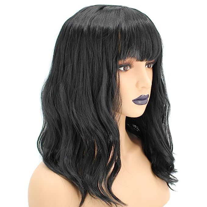 Anogol Women's Black Bob Costume Party Cosplay Wig Short Wavy Wigs With Bangs | Amazon (US)