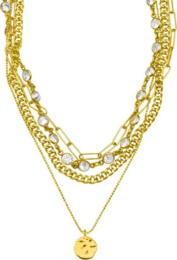 14K Yellow Gold Plated Layered Pebbled Charm Necklace | Nordstrom Rack