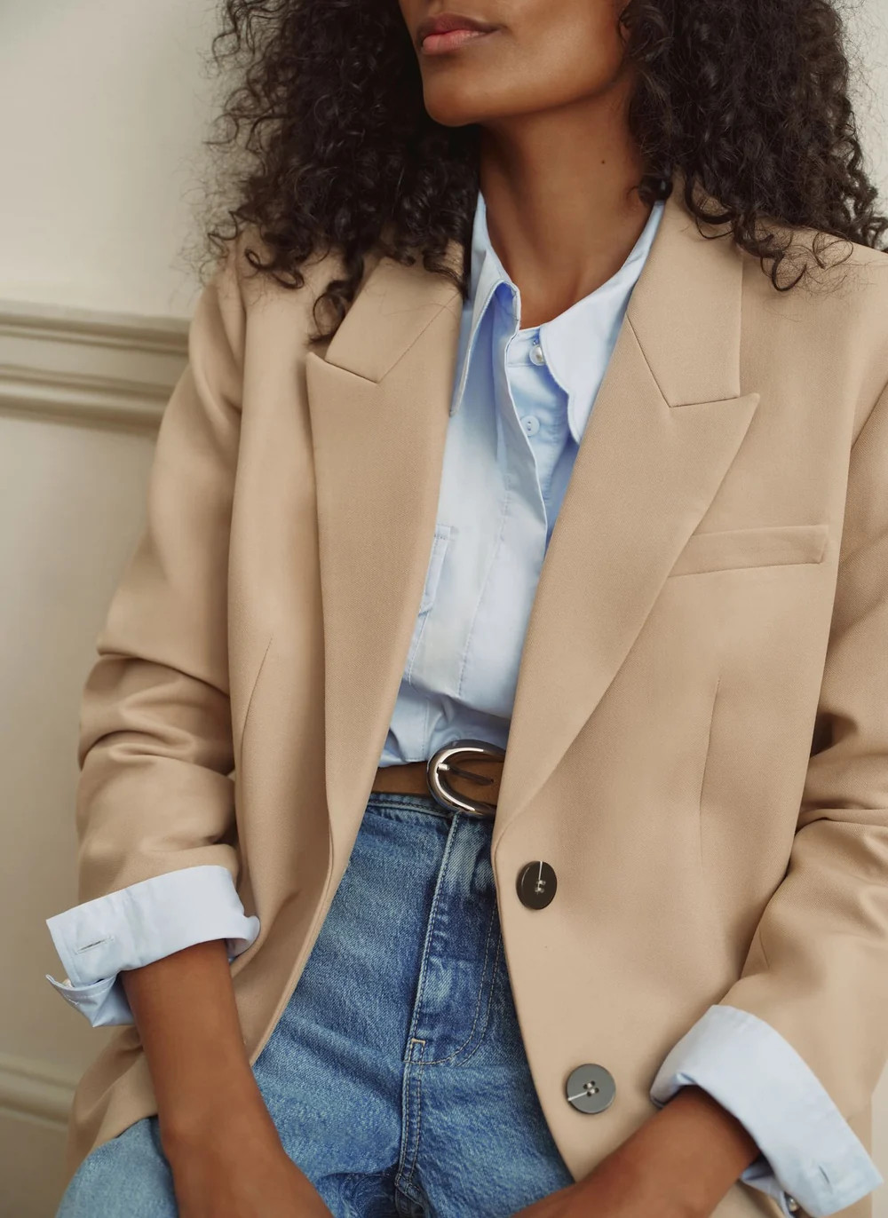 Neutral Single Breasted Blazer | Mint Velvet