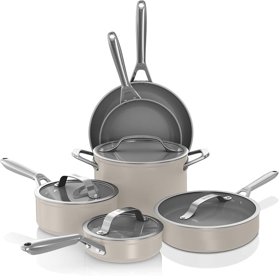Ninja Ceramic Pro 10-Piece Cookware Set, Non-Stick Pots & Pans Set with Glass Lids, Nontoxic, PTF... | Amazon (US)