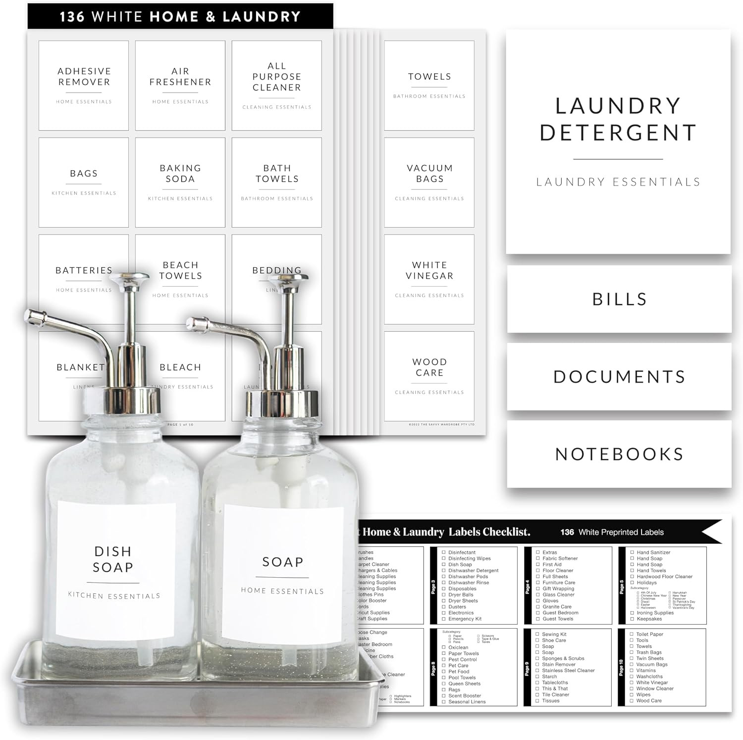 Laundry Labels for Jars, 136 Preprinted Home and Laundry Stickers for Storage Bins, Bathroom Clea... | Amazon (US)