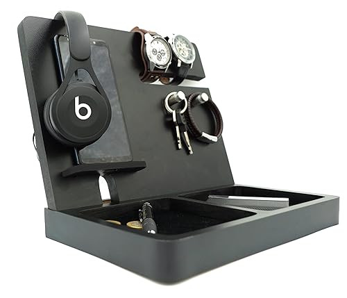 Gift for men, Wooden Desk and Nightstand Organizer, Phone Docking Station, Key, Wallet Stand, Wat... | Amazon (US)