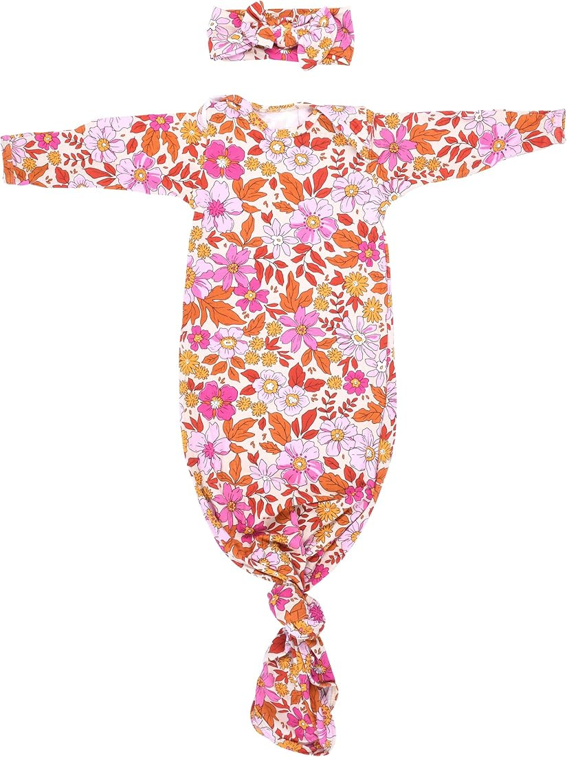 Three Little Tots Newborn Baby Knotted Tie Gown - Infant | Amazon (US)