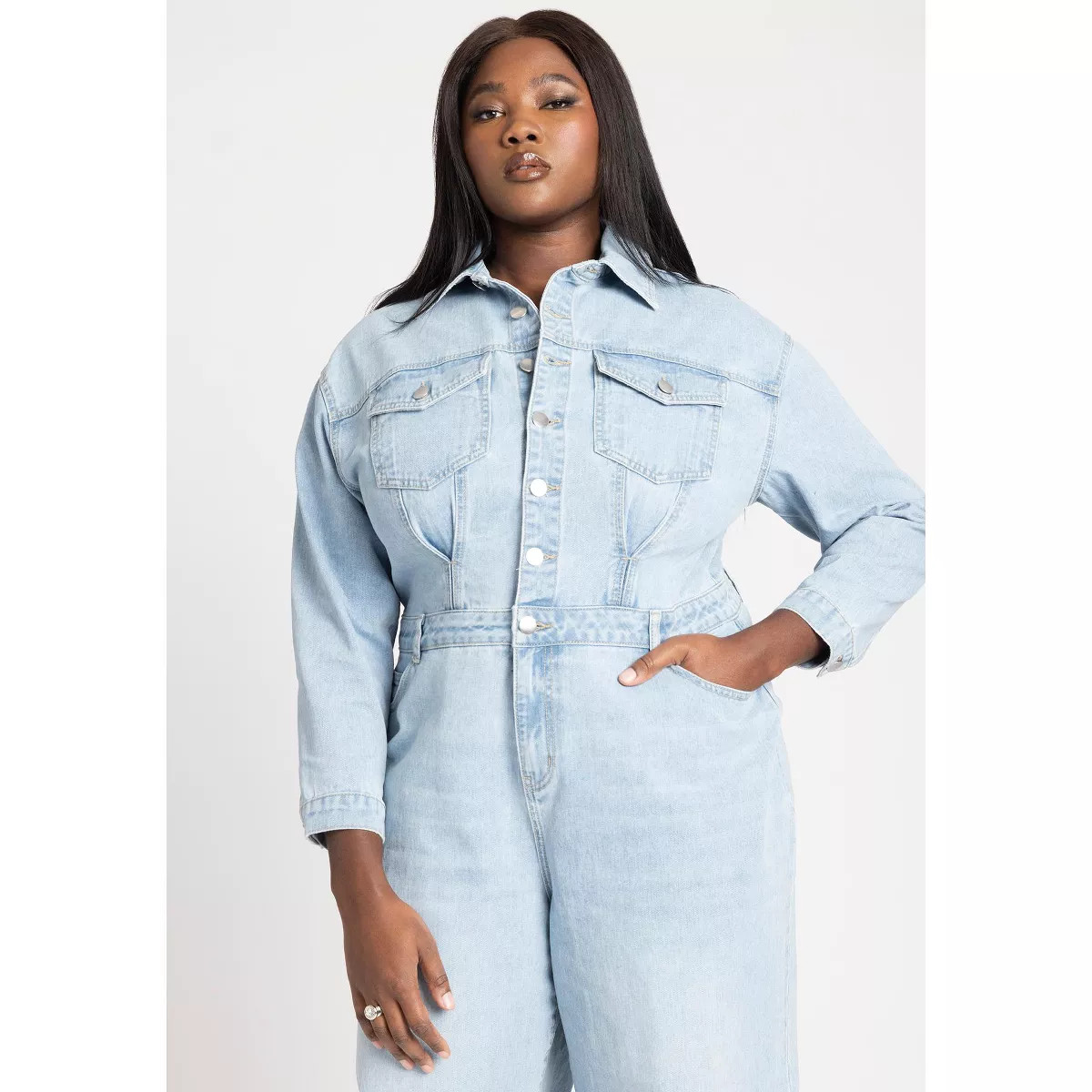ELOQUII Women's Plus Size Denim Jumpsuit - 20, Light Wash | Target