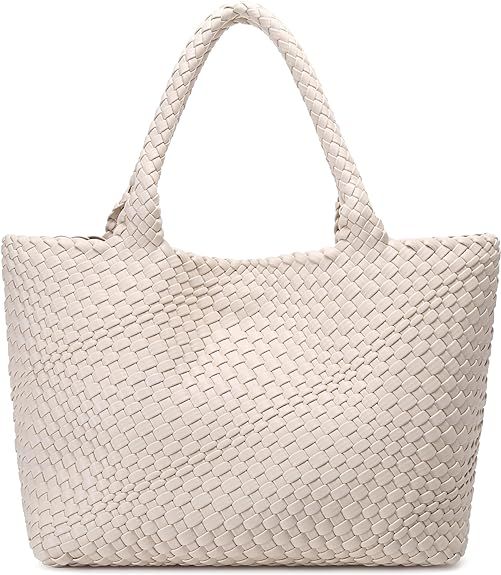 Woven Bag for Women, Fashion Top Handle Shoulder Bag Vegan Leather Shopper Bag Large Travel Tote ... | Amazon (US)