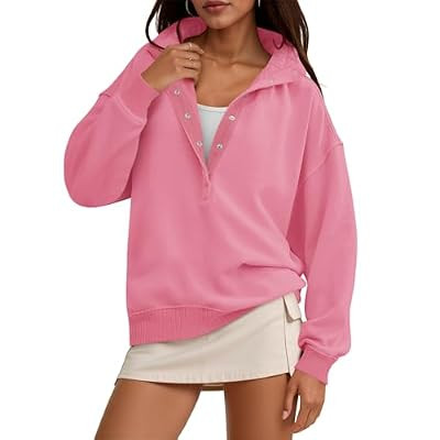 Fisoew Womens Oversized Sweatshirts Casual Long Sleeve Snap Button Henley Neck Loo… | Amazon (US)