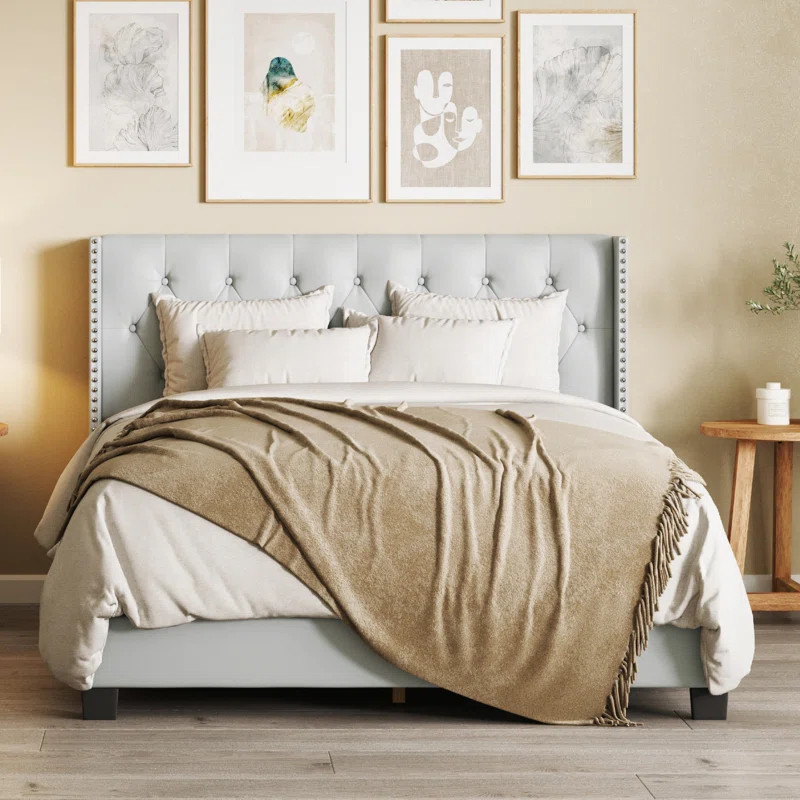 Dugan Diamond Tufted Upholstered Bed Frame with Wingback Headboard | Wayfair North America